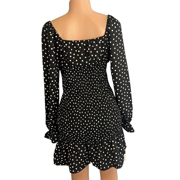 Express Long Sleeve Smocked Black Polka Dot Dress - Picture 8 of 12